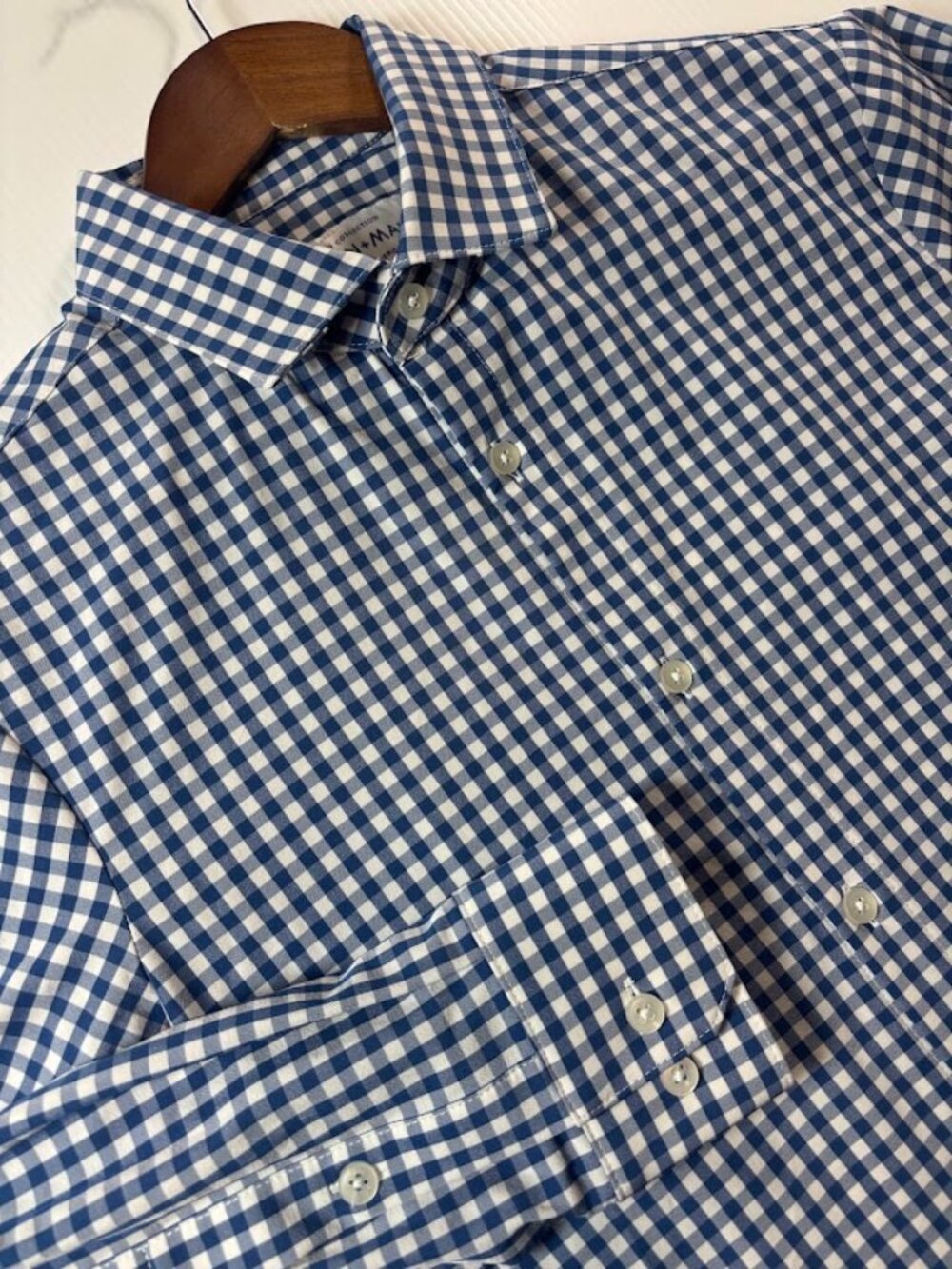 Mizzen Main Leeward Men's Long Sleeve Shirt Blue/White Checked Medium Trim Fit